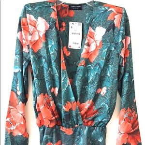 Zara silky bodysuit with floral pattern